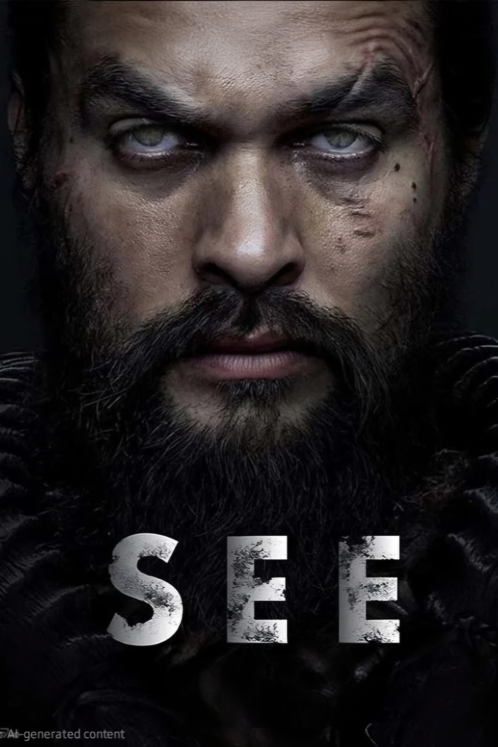 A close-up of a bearded man with intense, pale eyes and facial scars, set against a dark background. The word SEE is boldly displayed at the bottom of the image, evoking the edge and intrigue of IPTV Italy.